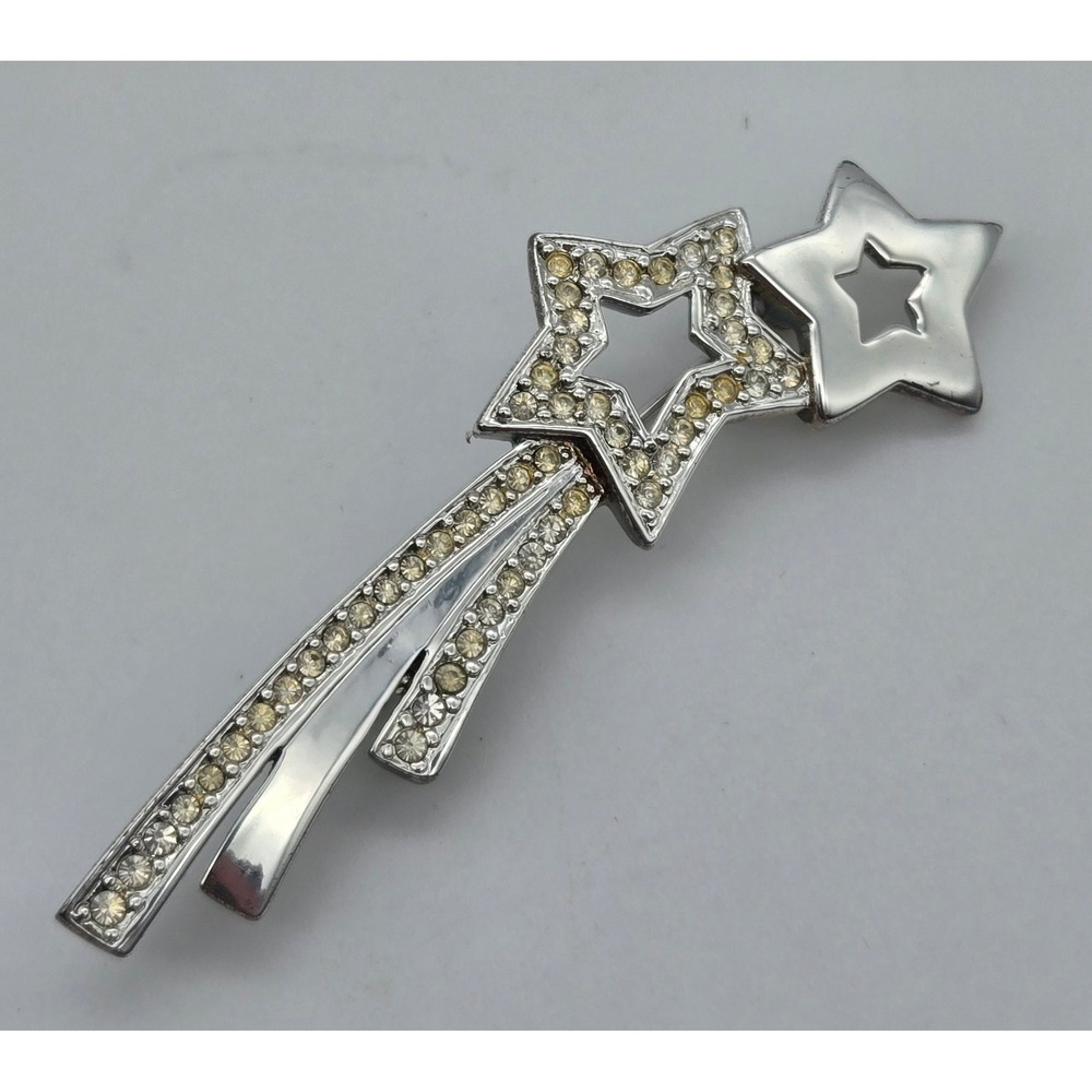 Monet Shooting Star Brooch Silver Tone Rhinestone Celestial Pin